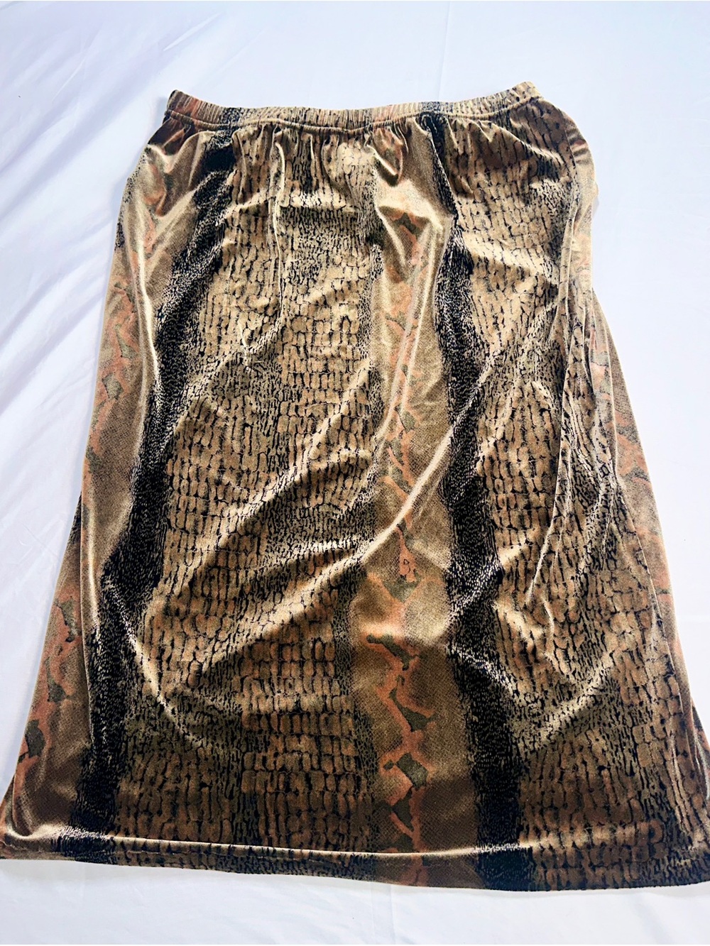 Brown Velvet Patterned Midi Skirt